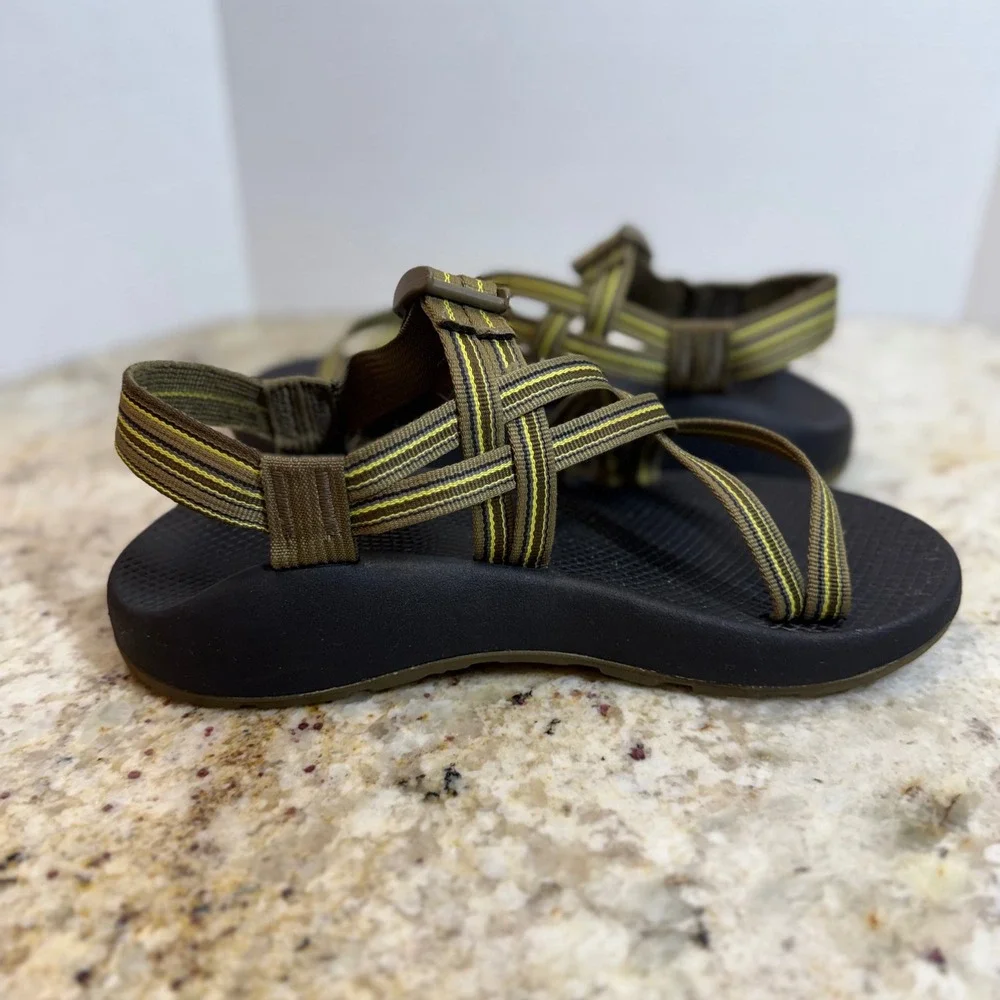 Chaco Z Cloud 2 Men 10 Sandals Olive Yellow Striped Double Strap Toe Loop Hiking